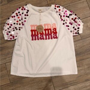 Bibi White and Pink Sequin Sleeve Top